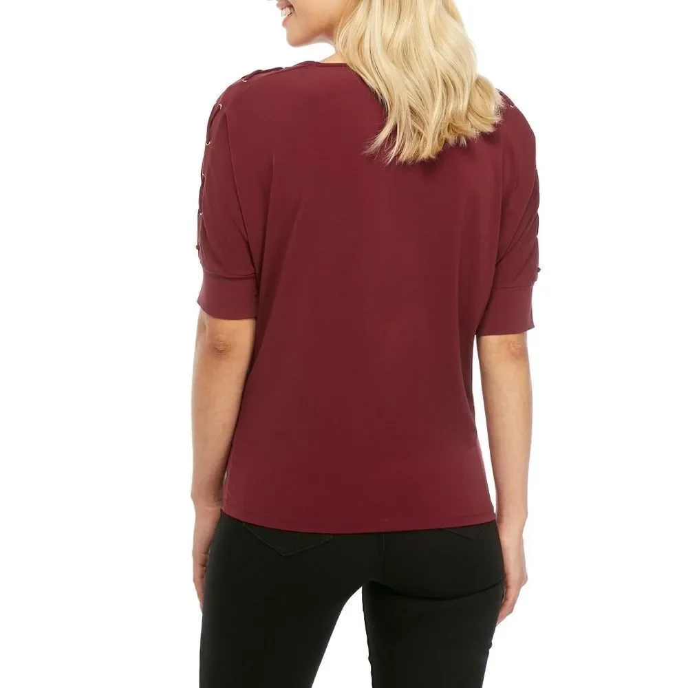 New! MICHAEL KORS Women's Dolman Lace-up Grommet Sleeve Top Blouse Red Size XL